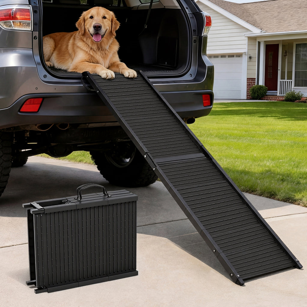 67" Foldable Dog Ramp, 4-Fold Portable Pet Ramp Stairs for Car, SUV, and Truck, 220 lb Capacity, Non-Slip Surface Dog Ramps for Large Dogs