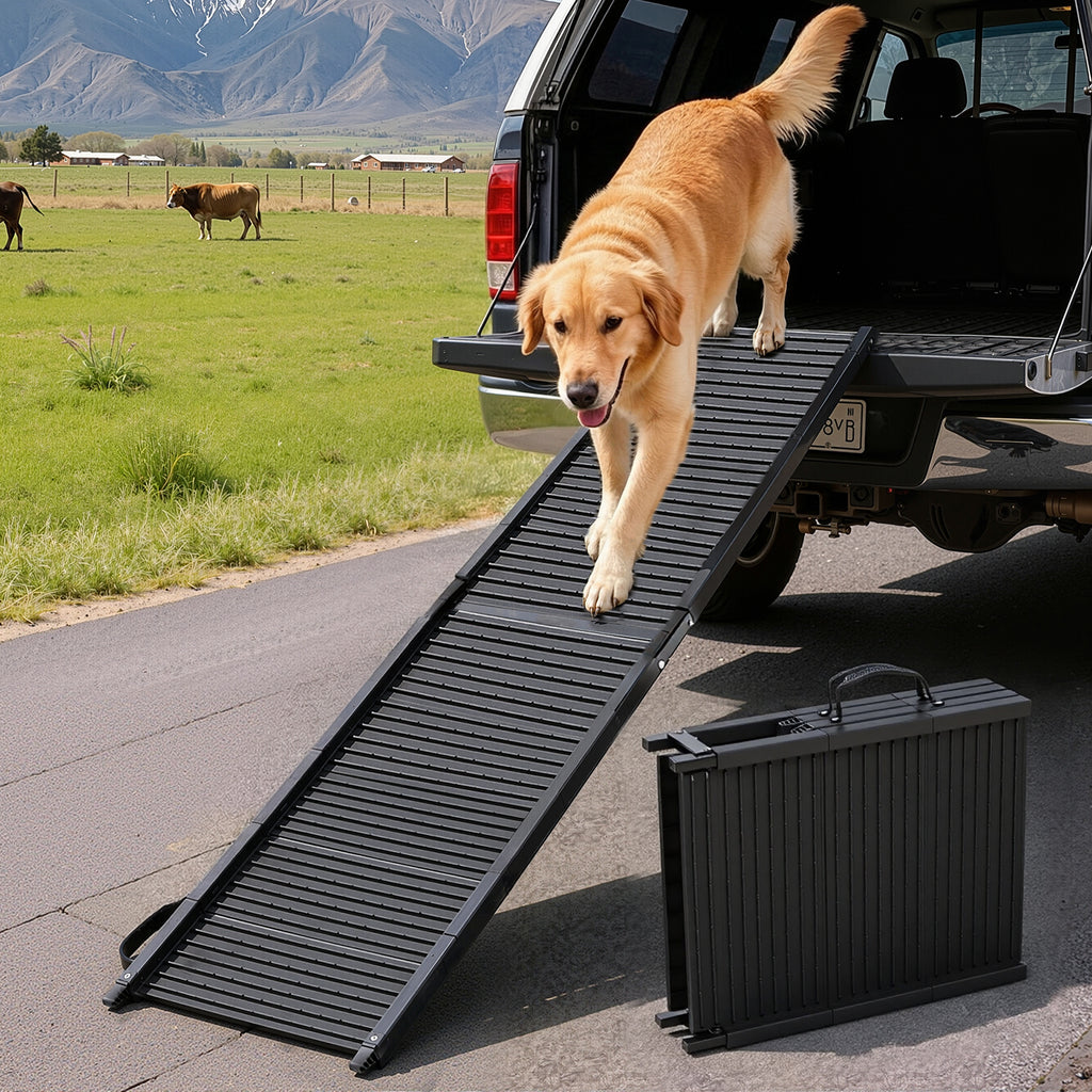 67" Foldable Dog Ramp, 4-Fold Portable Pet Ramp Stairs for Car, SUV, and Truck, 220 lb Capacity, Non-Slip Surface Dog Ramps for Large Dogs