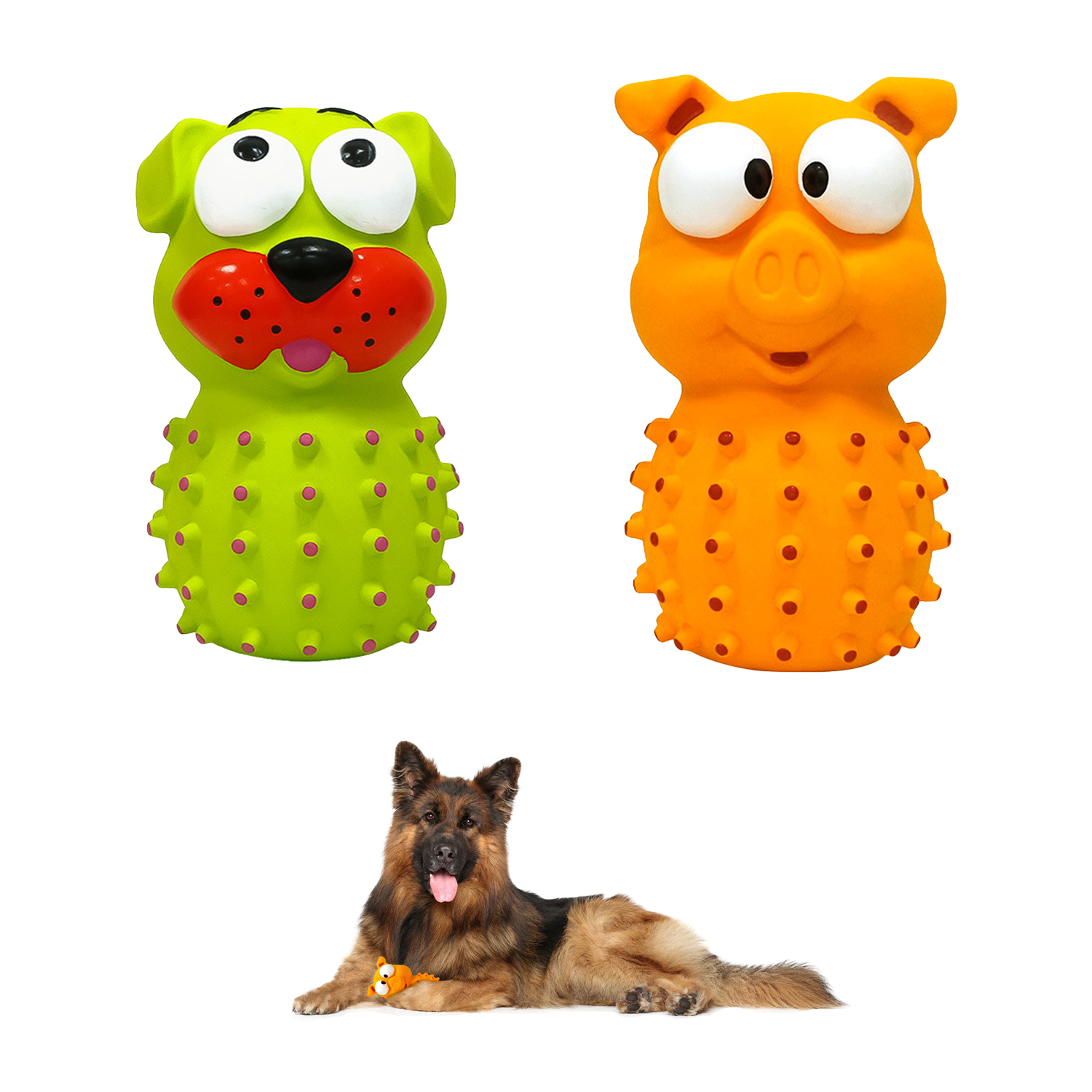 Latex Dog Toy for Aggressive Chewers,6.3 in Funny Pig & Dog Shaped Squeaky Chew Toys,Aggressive Chewers, Indoor & Outdoor Fetch Play,2-Pack