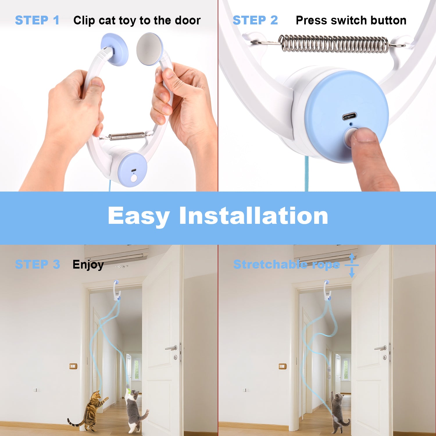 Interactive Hanging Cat Toy, Door-Mounted Mouse Teaser with Moving Motion, USB Rechargeable Toy for Indoor Cats & Kittens