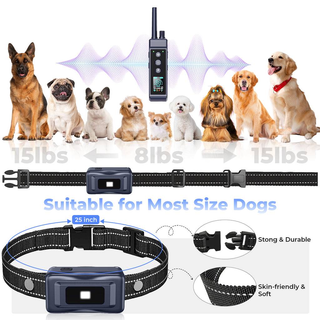 Dog Training Collar with Remote, Up to 4265 ft Range, Beep (1-8), Vibration (1-16) & Safe Shock (1-99) Modes, Waterproof Collar with Flashing Light