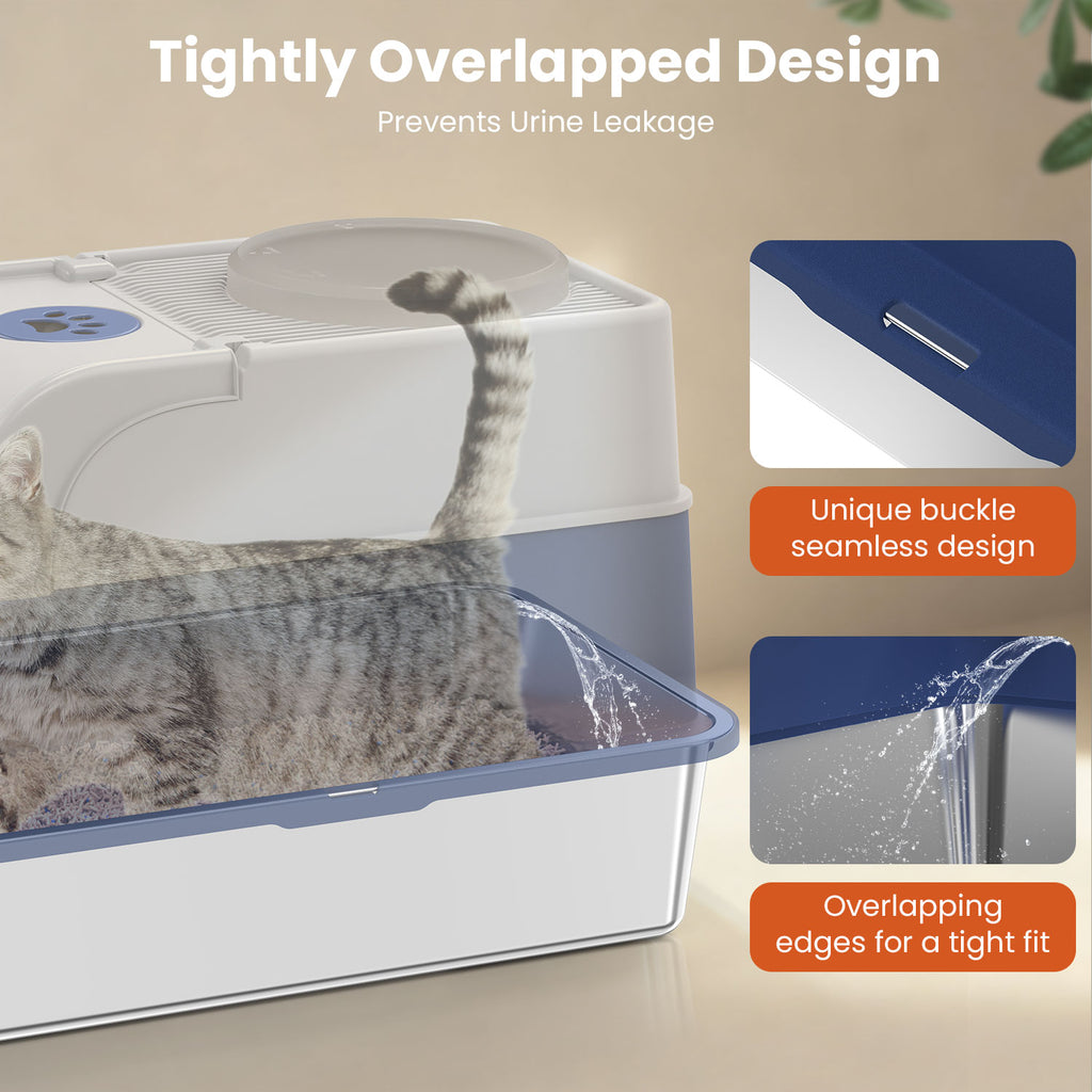 Stainless Steel Cat Litter Box with Lid, Extra Large Enclosed Litter Box for Cats, Front and Top Entry Design