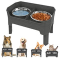 Adjustable Elevated Dog Bowls with Stand, 4 Height Settings, Double Stainless Steel Bowls with Raised Splash Guard, Feeding Station with Licking Tray