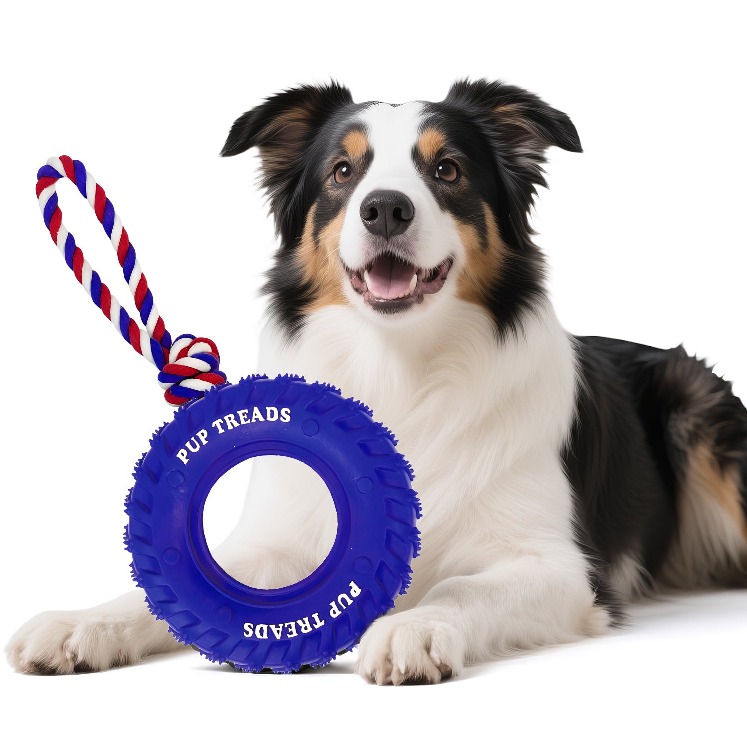 U-COMSO Rubber Dog Tire with Rope, Heavy Duty Chew Toys for Aggressive Chewers, Interactive Tug and Fetch Toy, Tug-of-war Interactive Slow Feeder Enrichment, 6" for Medium and Large Dogs, 1 pack