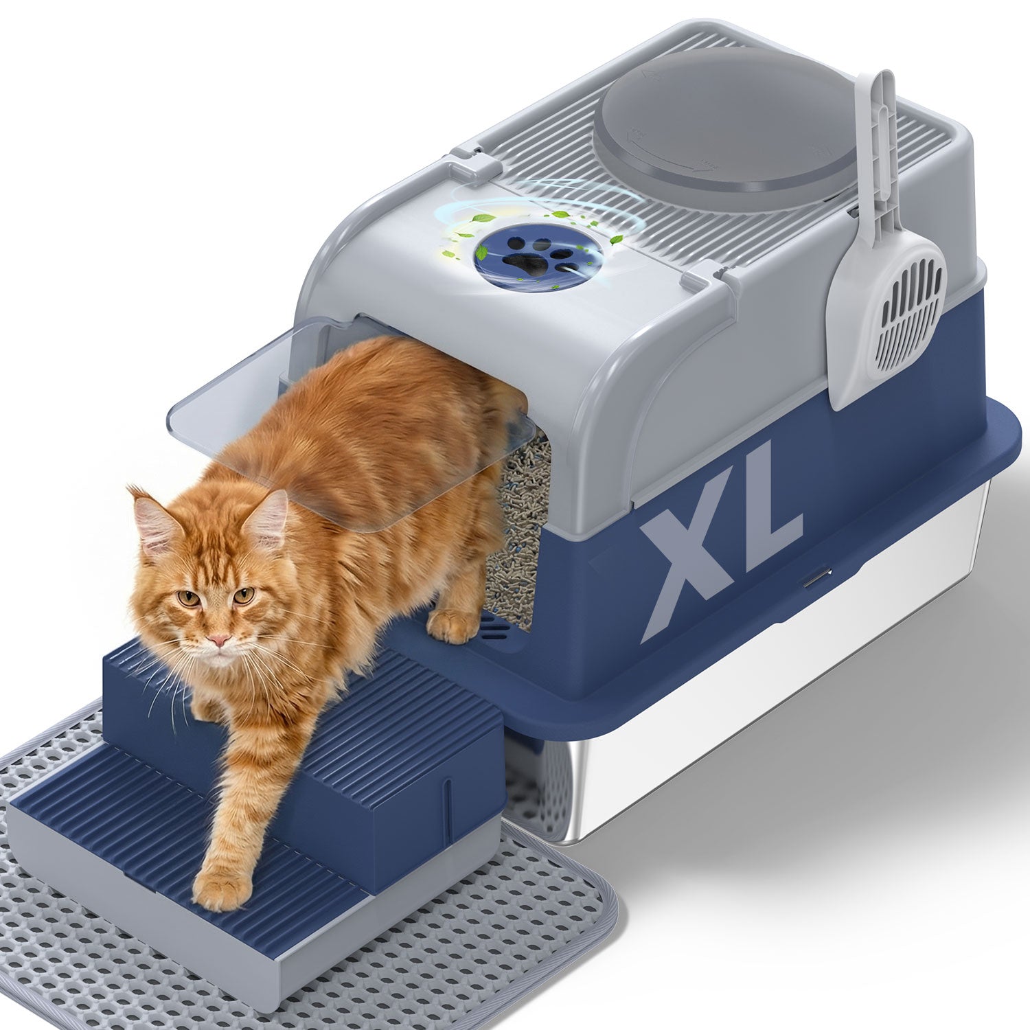 Stainless Steel Cat Litter Box with Lid, Extra Large Enclosed Litter Box for Cats, Front and Top Entry Design