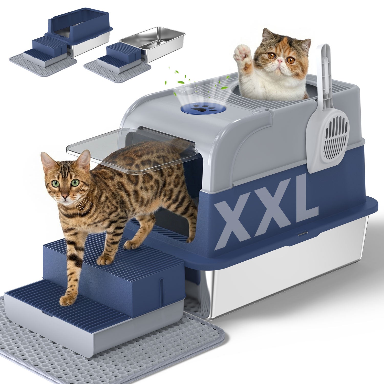 Stainless Steel Cat Litter Box with Lid, Extra Large Enclosed Litter Box for Cats, Front and Top Entry Design