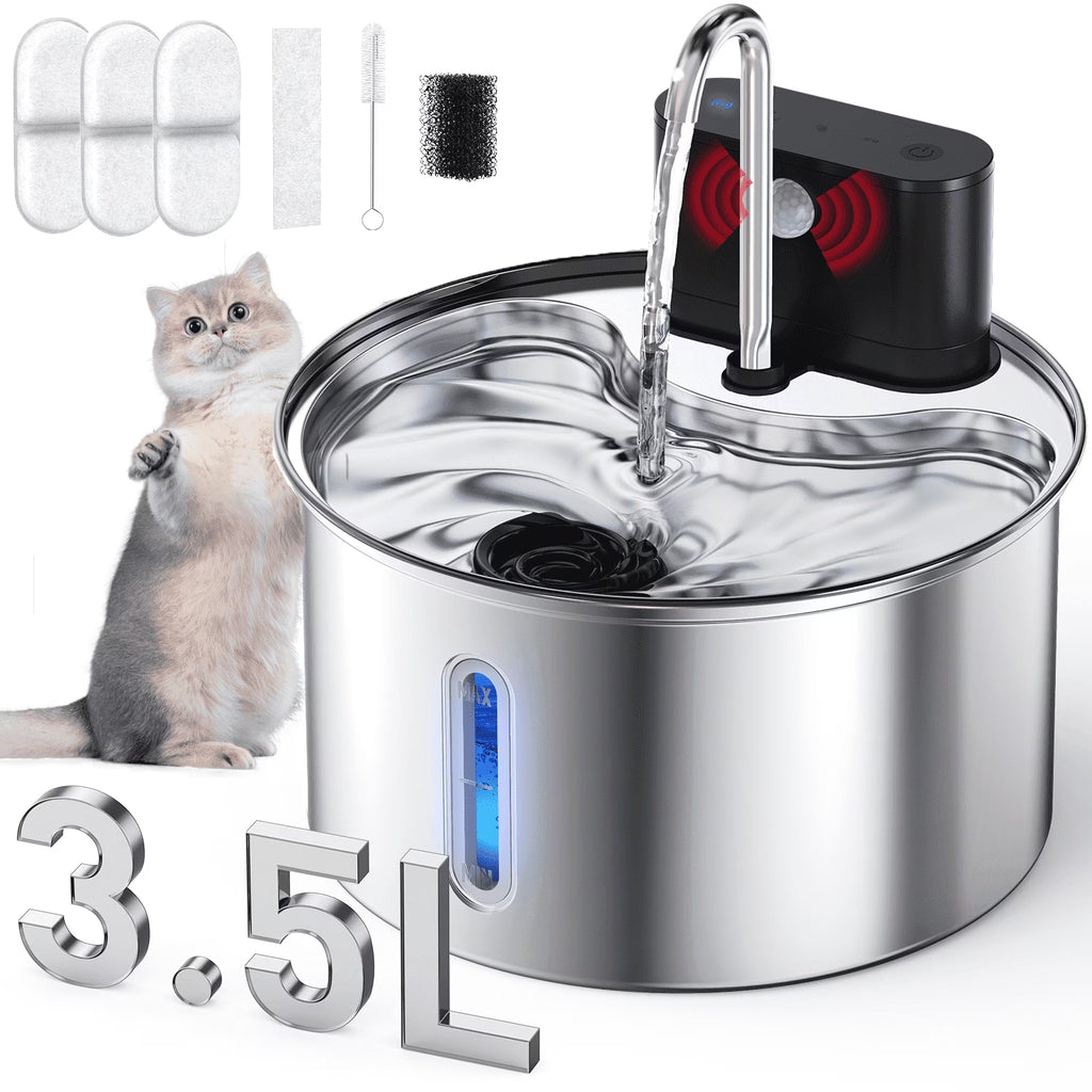 Cat Water Fountain, 3.5L Automatic Stainless Steel Pet Fountain Dog Water Dispenser for Cats, Dogs, Multiple Pets, 118oz/0.92Gal