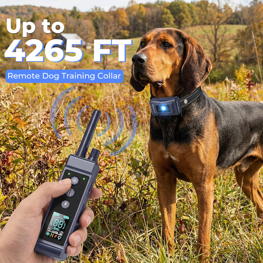Dog Training Collar with Remote, Up to 4265 ft Range, Beep (1-8), Vibration (1-16) & Safe Shock (1-99) Modes, Waterproof Collar with Flashing Light
