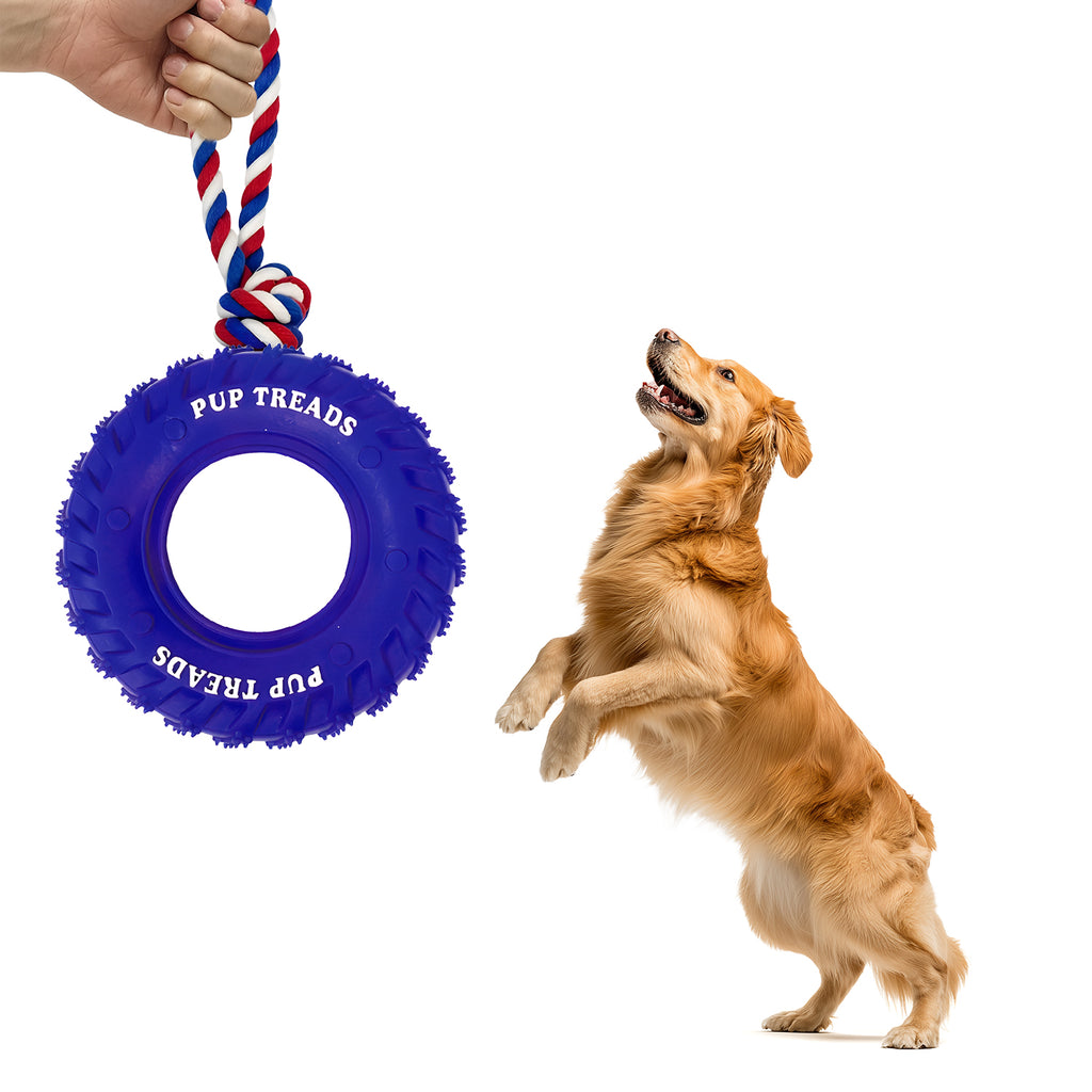 U-COMSO Rubber Dog Tire with Rope, Heavy Duty Chew Toys for Aggressive Chewers, Interactive Tug and Fetch Toy, Tug-of-war Interactive Slow Feeder Enrichment, 6" for Medium and Large Dogs, 1 pack