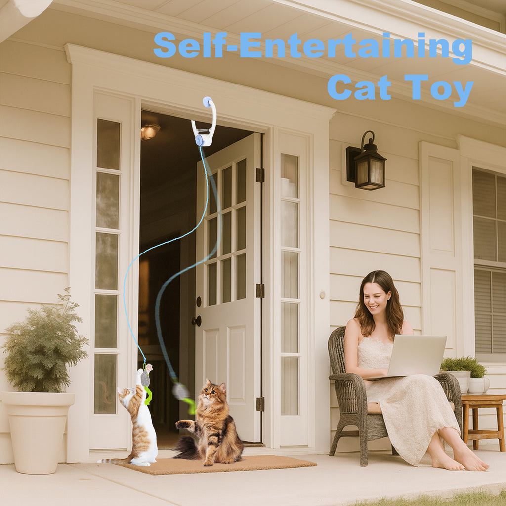 Interactive Hanging Cat Toy, Door-Mounted Mouse Teaser with Moving Motion, USB Rechargeable Toy for Indoor Cats & Kittens