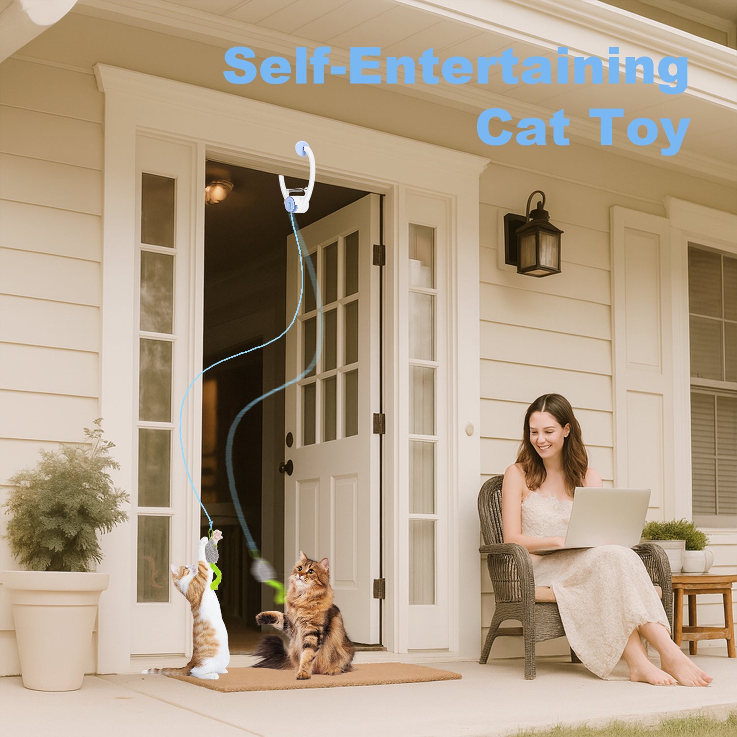 Interactive Hanging Cat Toy, Door-Mounted Mouse Teaser with Moving Motion, USB Rechargeable Toy for Indoor Cats & Kittens