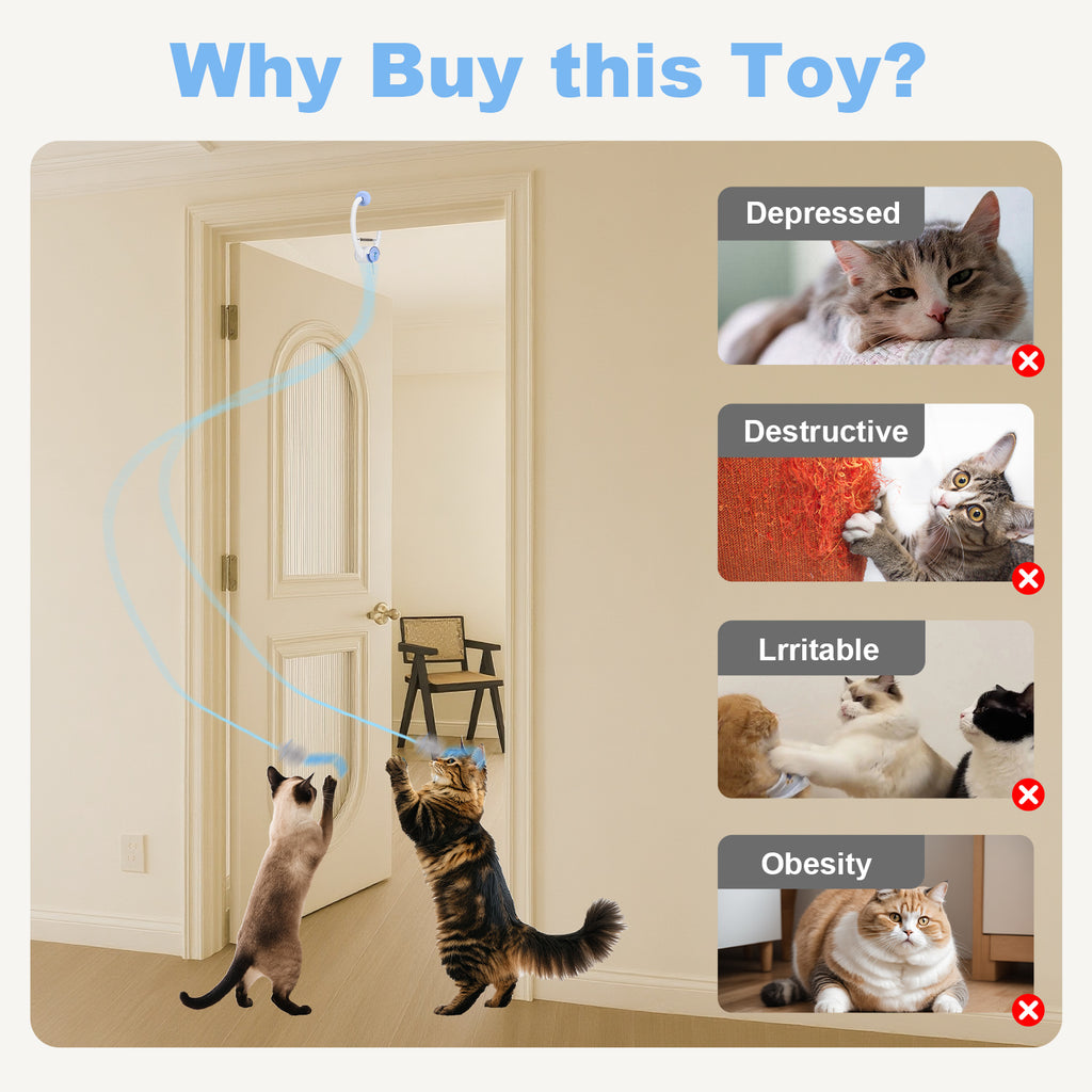 Interactive Hanging Cat Toy, Door-Mounted Mouse Teaser with Moving Motion, USB Rechargeable Toy for Indoor Cats & Kittens