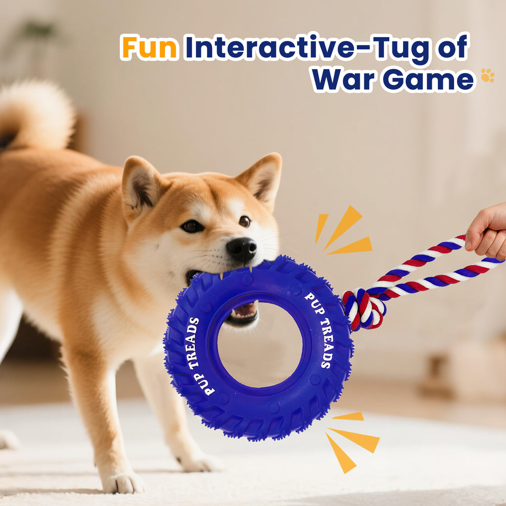 U-COMSO Rubber Dog Tire with Rope, Heavy Duty Chew Toys for Aggressive Chewers, Interactive Tug and Fetch Toy, Tug-of-war Interactive Slow Feeder Enrichment, 6" for Medium and Large Dogs, 1 pack