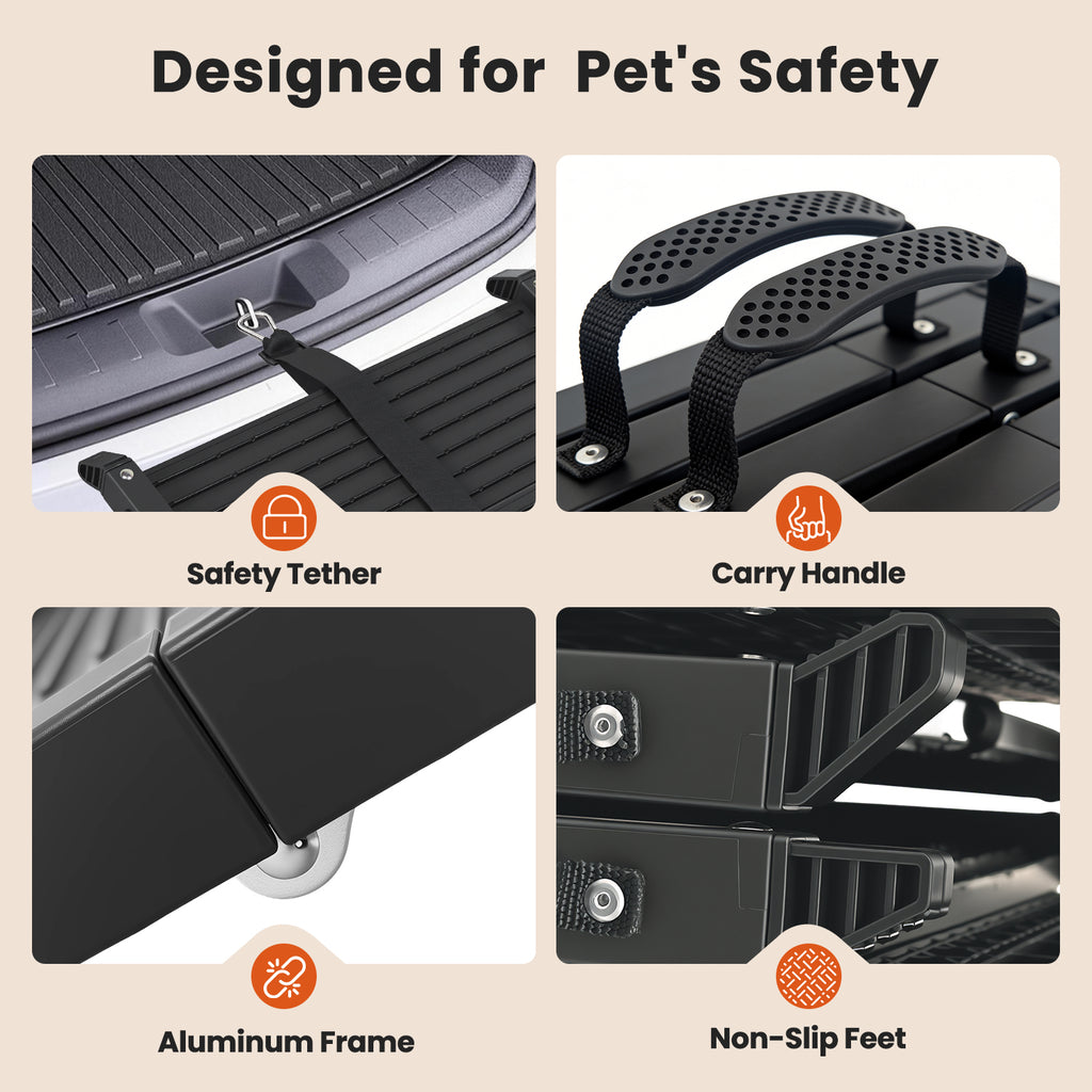 67" Foldable Dog Ramp, 4-Fold Portable Pet Ramp Stairs for Car, SUV, and Truck, 220 lb Capacity, Non-Slip Surface Dog Ramps for Large Dogs