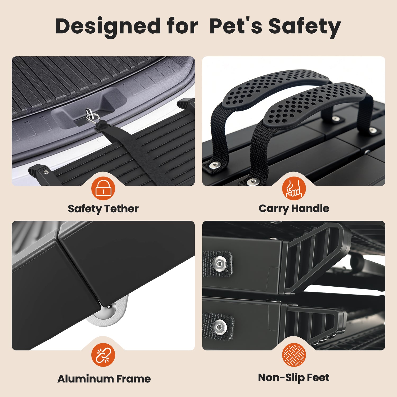 67" Foldable Dog Ramp, 4-Fold Portable Pet Ramp Stairs for Car, SUV, and Truck, 220 lb Capacity, Non-Slip Surface Dog Ramps for Large Dogs