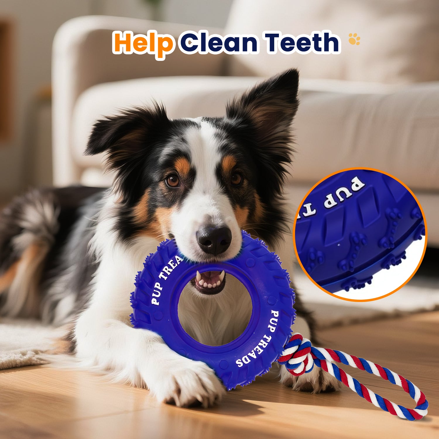 U-COMSO Rubber Dog Tire with Rope, Heavy Duty Chew Toys for Aggressive Chewers, Interactive Tug and Fetch Toy, Tug-of-war Interactive Slow Feeder Enrichment, 6" for Medium and Large Dogs, 1 pack