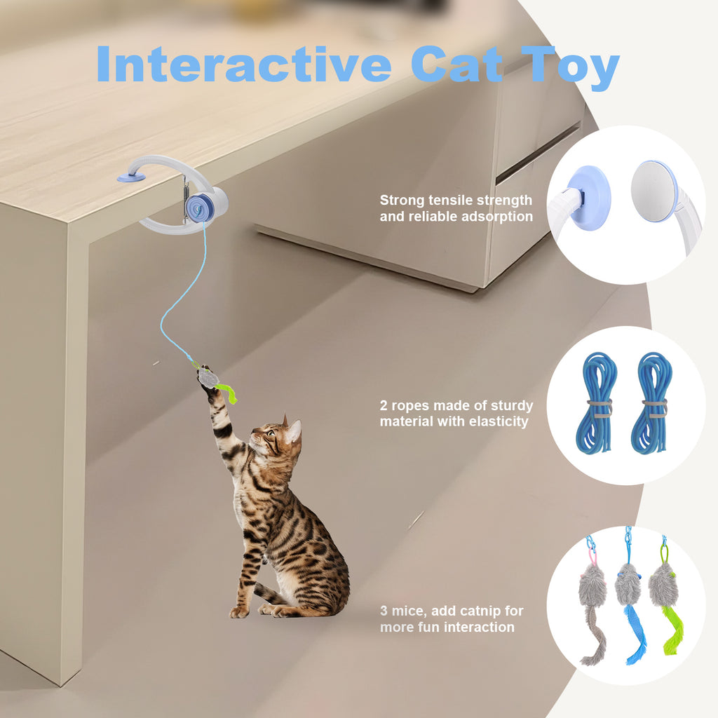 Interactive Hanging Cat Toy, Door-Mounted Mouse Teaser with Moving Motion, USB Rechargeable Toy for Indoor Cats & Kittens