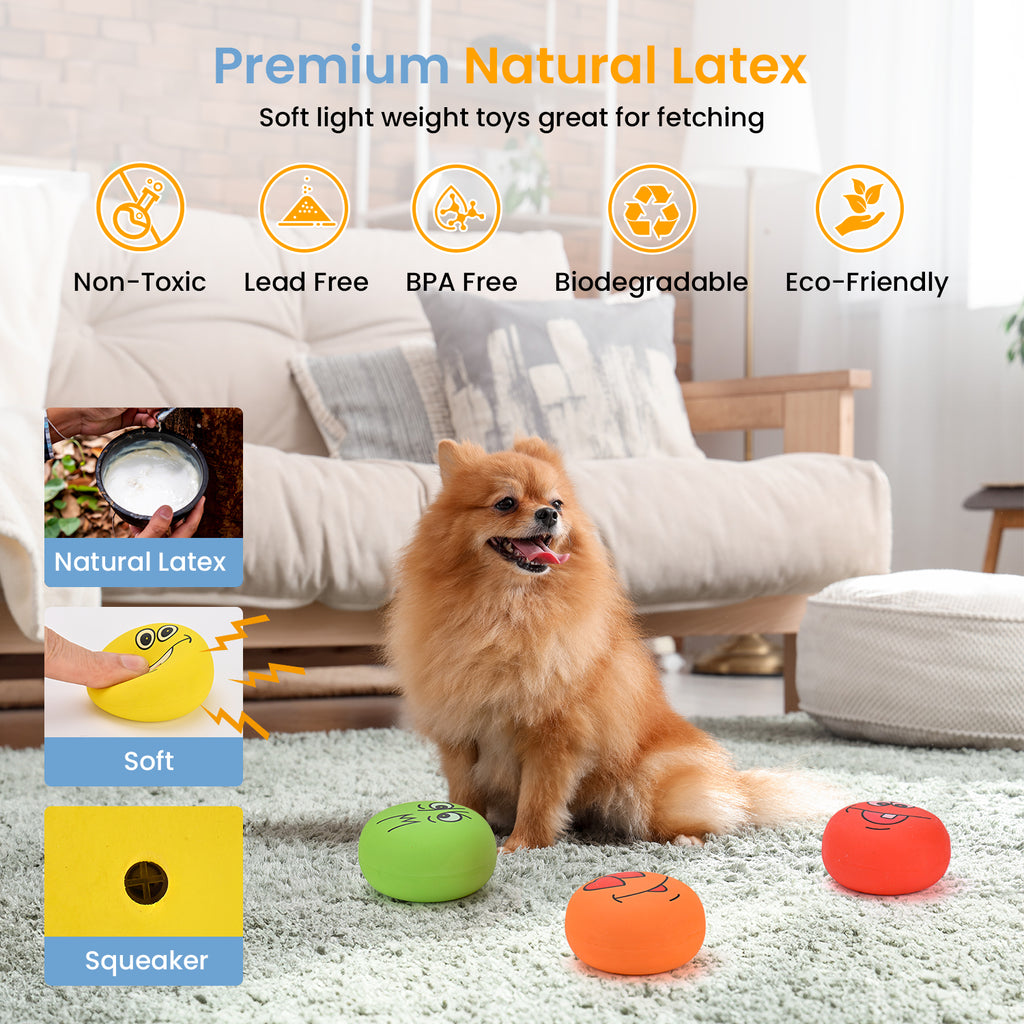 Squeaky Dog Toys, Funny Smile Emoji Puppy Ball, Soft Durable Non-Toxic Latex Toy for Small Dogs, Pet Stress Relief Interactive Play, 6 pcs