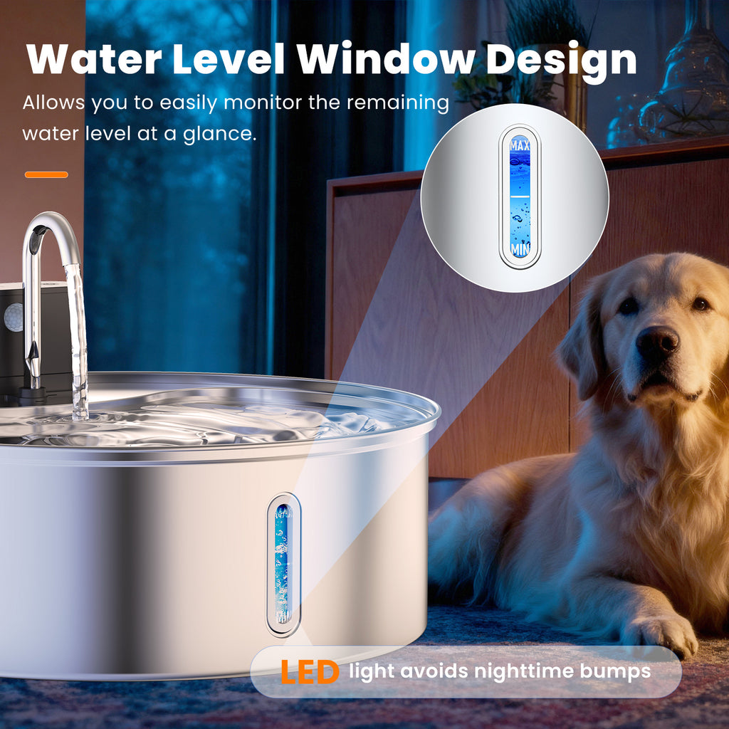 12L Dog Water Fountain Stainless Steel, Wireless Cat Water Fountain with 3 Modes, Battery Operated Automatic Pet Drinking Dispenser for Cats Dogs