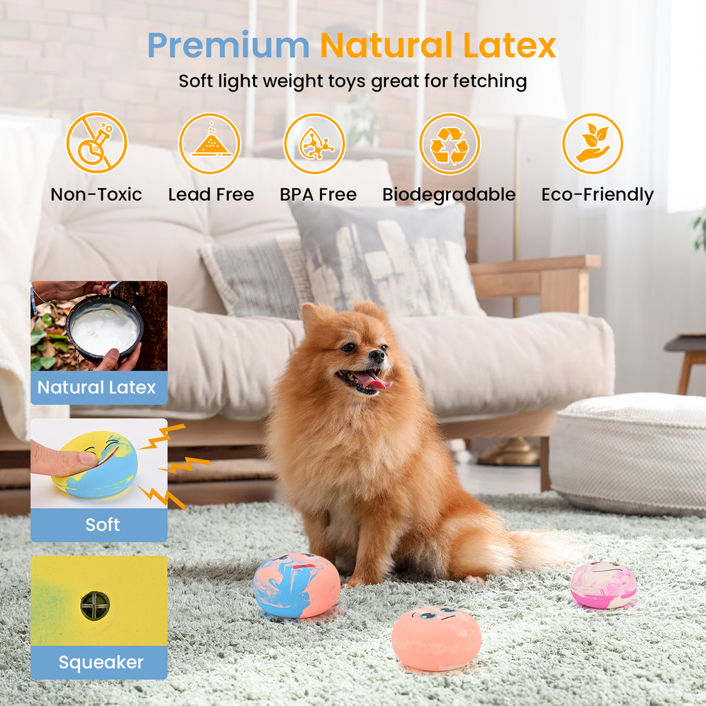 Squeaky Dog Toys , 6 pcs Funny Smile Emoji Doy Balls for Small Dogs, Soft Durable Non-Toxic Latex Chewable Toy Set, Pet Stress Relief Interactive Play