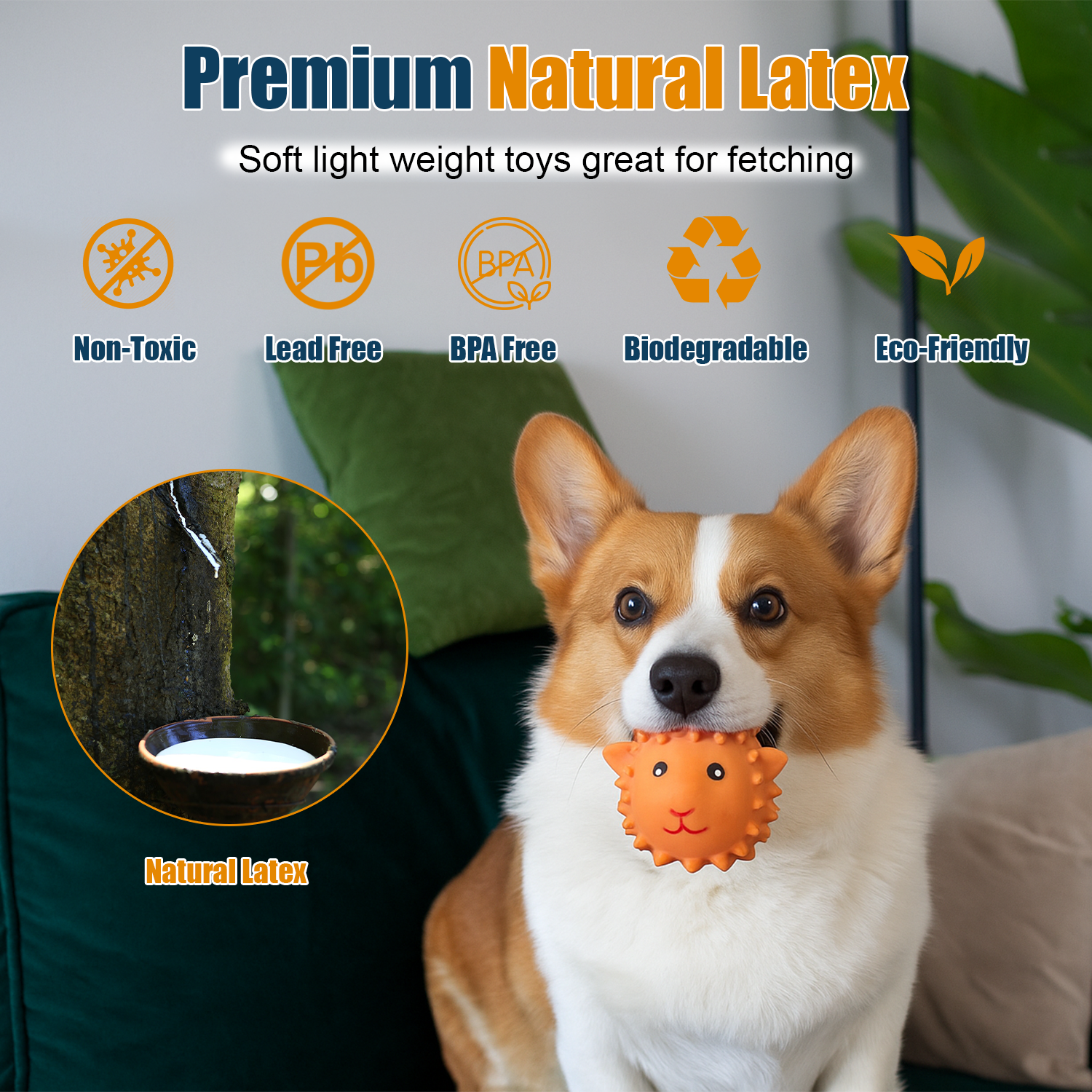 Squeaky Dog Toy,3 in Latex Soft Ball Set with Lamb Monkey Fox, Chew Toys for Small and Medium Dogs, Spiky Soft Rubber Puppy Teeth Clean Pet Toy, Indoor & Outdoor Fetch Play(3 Pack)