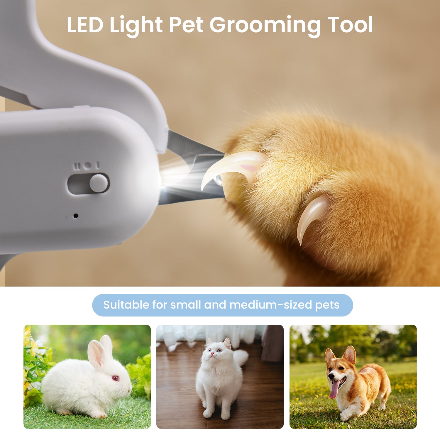 Cat Nail Clipper with Light, Pet Claw Trimmer for Grooming, Non-Slip Handle for Cats Dogs and Small Pets