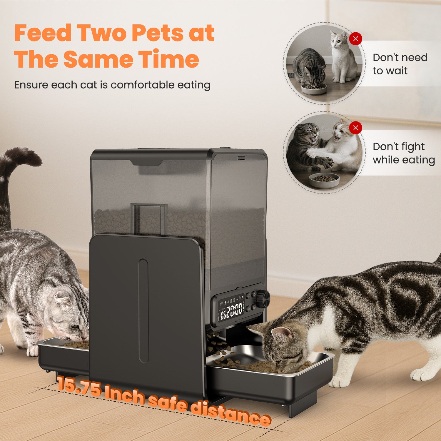 Automatic Cat Feeder for 2 Cats with 304 Stainless Steel Dual Bowls Timed Treat Dispenser Cat Dry Food Dispenser