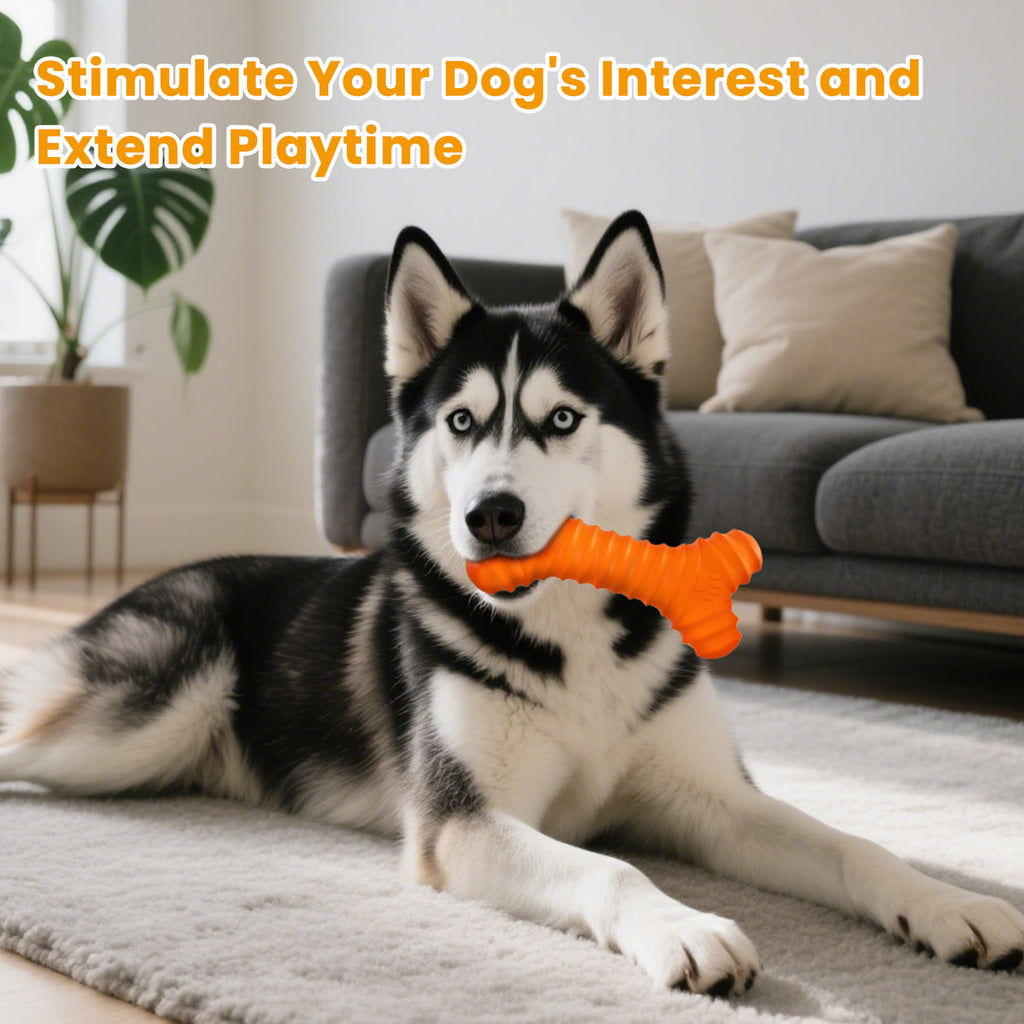 Rubber Bone, Dog Chew Toy for Aggressive Chewers with Squeaky, Durable Dog Toys for Large and Medium Breeds, Standing Stick Animal Puppy Fetch Interactive Play,6 In(1 Pack)