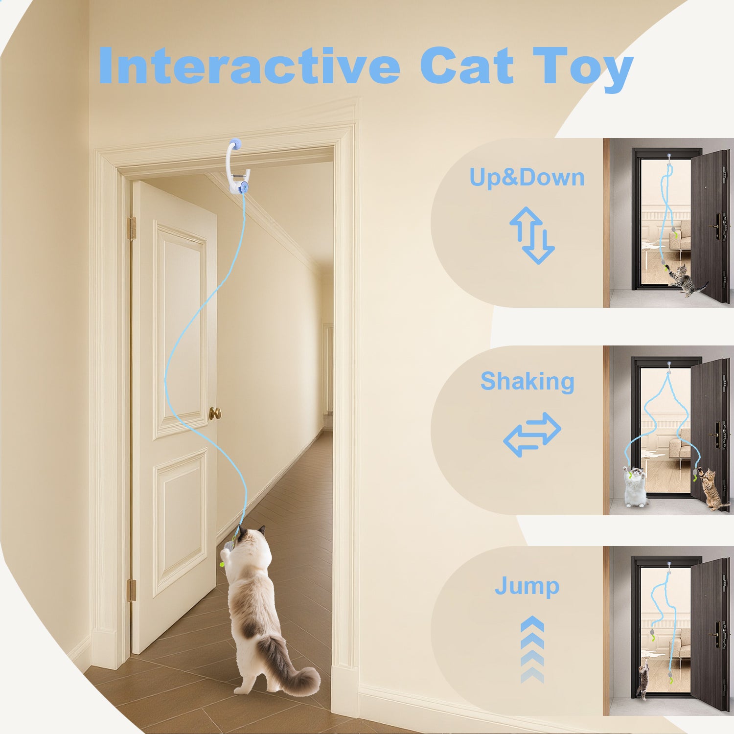 Interactive Hanging Cat Toy, Door-Mounted Mouse Teaser with Moving Motion, USB Rechargeable Toy for Indoor Cats & Kittens