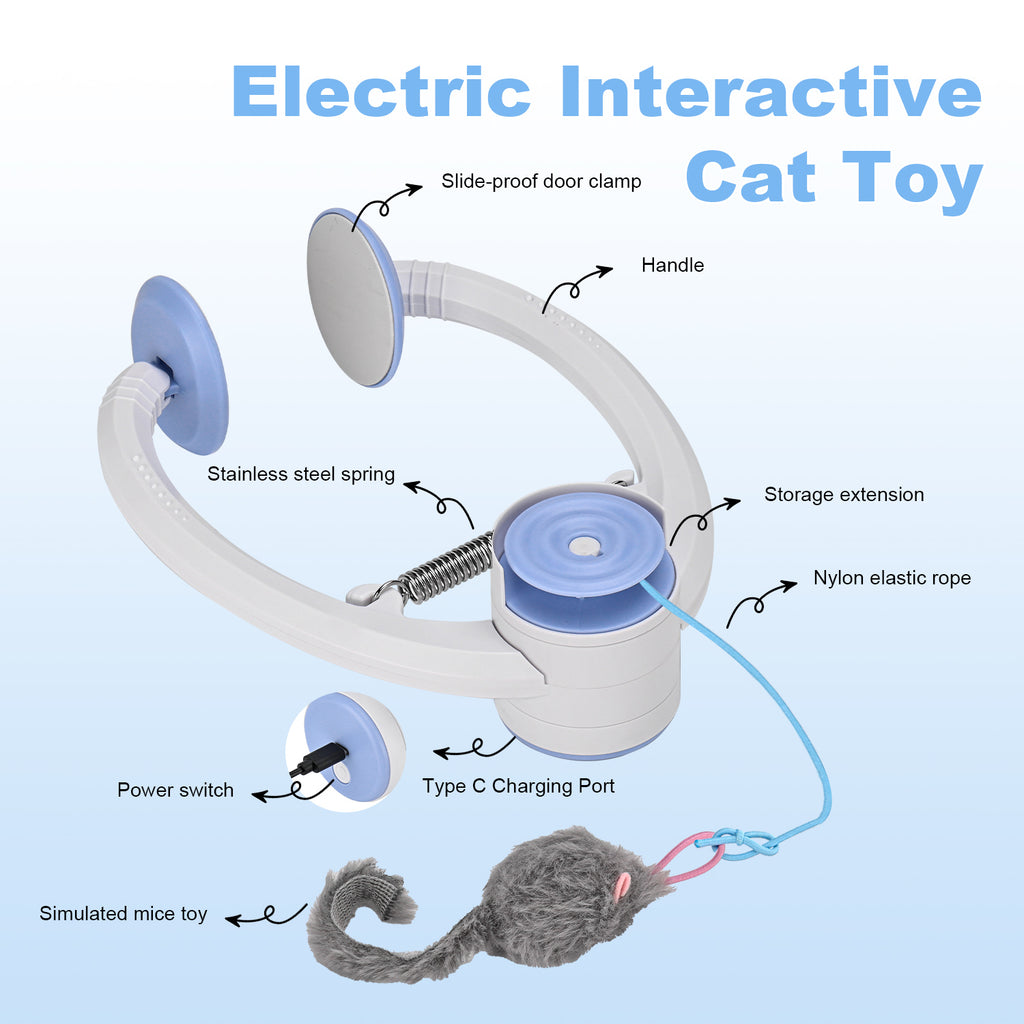 Interactive Hanging Cat Toy, Door-Mounted Mouse Teaser with Moving Motion, USB Rechargeable Toy for Indoor Cats & Kittens