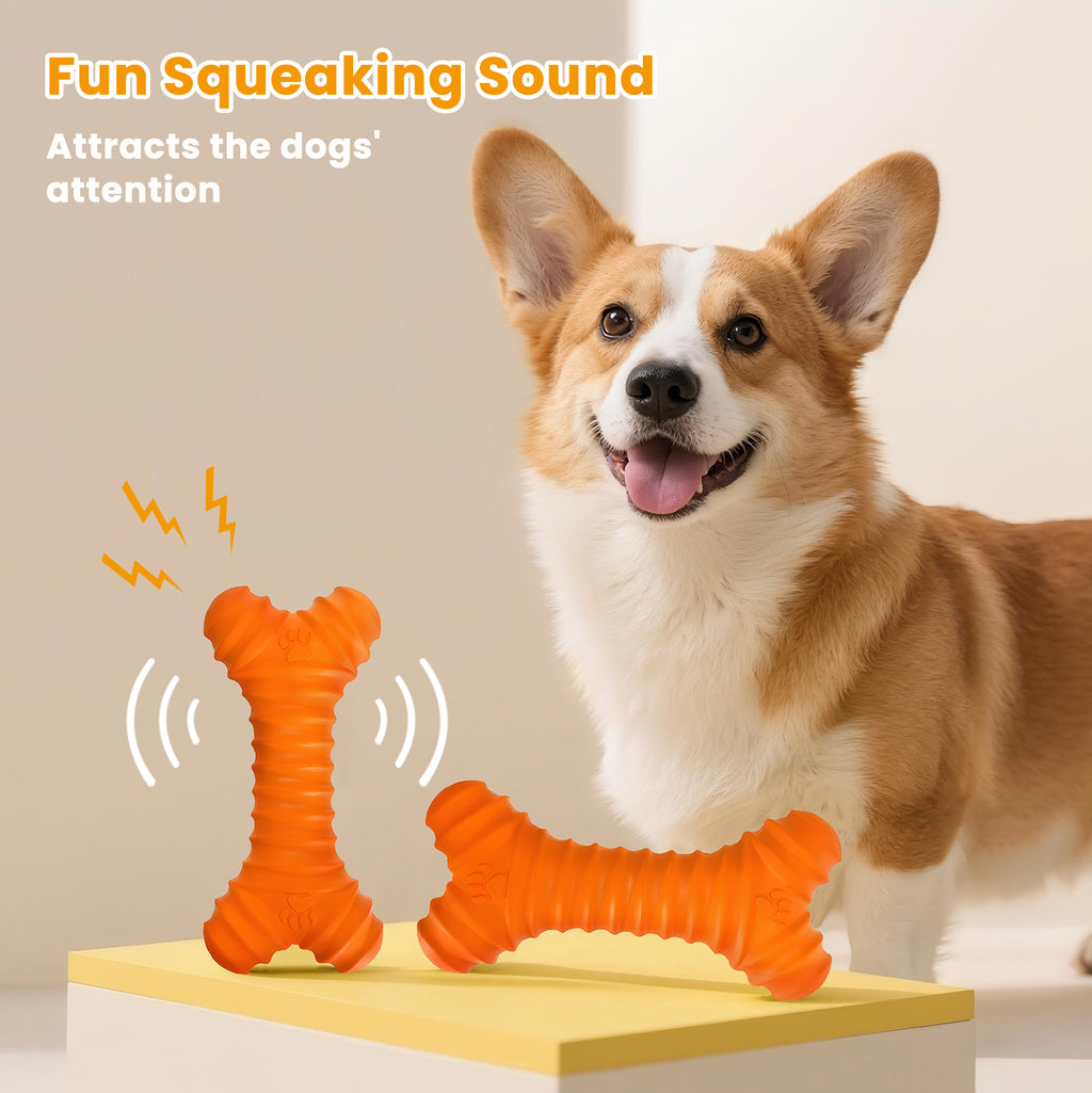 Rubber Bone, Dog Chew Toy for Aggressive Chewers with Squeaky, Durable Dog Toys for Large and Medium Breeds, Standing Stick Animal Puppy Fetch Interactive Play,6 In(1 Pack)