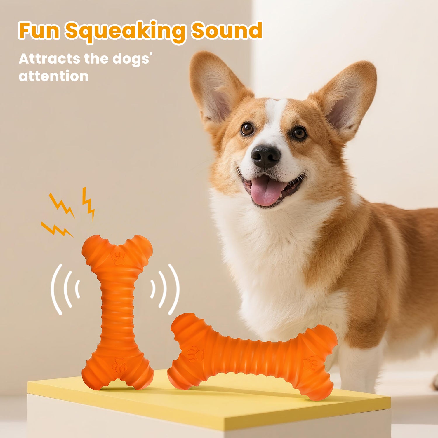 Rubber Bone, Dog Chew Toy for Aggressive Chewers with Squeaky, Durable Dog Toys for Large and Medium Breeds, Standing Stick Animal Puppy Fetch Interactive Play,6 In(1 Pack)