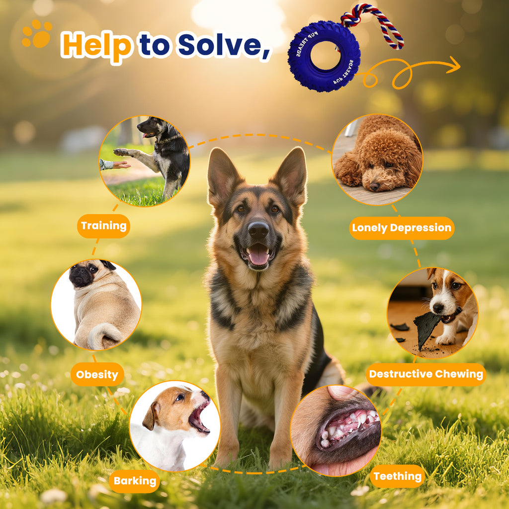 U-COMSO Rubber Dog Tire with Rope, Heavy Duty Chew Toys for Aggressive Chewers, Interactive Tug and Fetch Toy, Tug-of-war Interactive Slow Feeder Enrichment, 6" for Medium and Large Dogs, 1 pack
