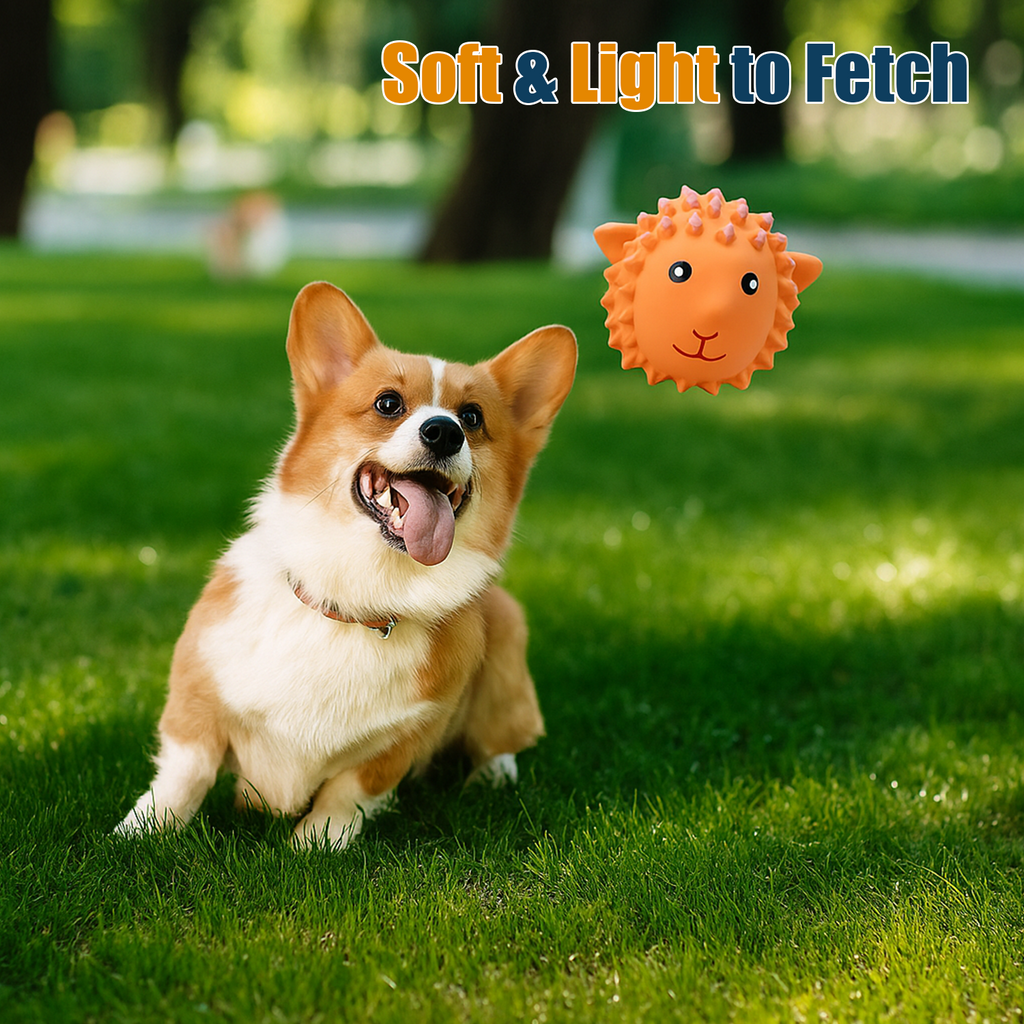 Squeaky Dog Toy,3 in Latex Soft Ball Set with Lamb Monkey Fox, Chew Toys for Small and Medium Dogs, Spiky Soft Rubber Puppy Teeth Clean Pet Toy, Indoor & Outdoor Fetch Play(3 Pack)