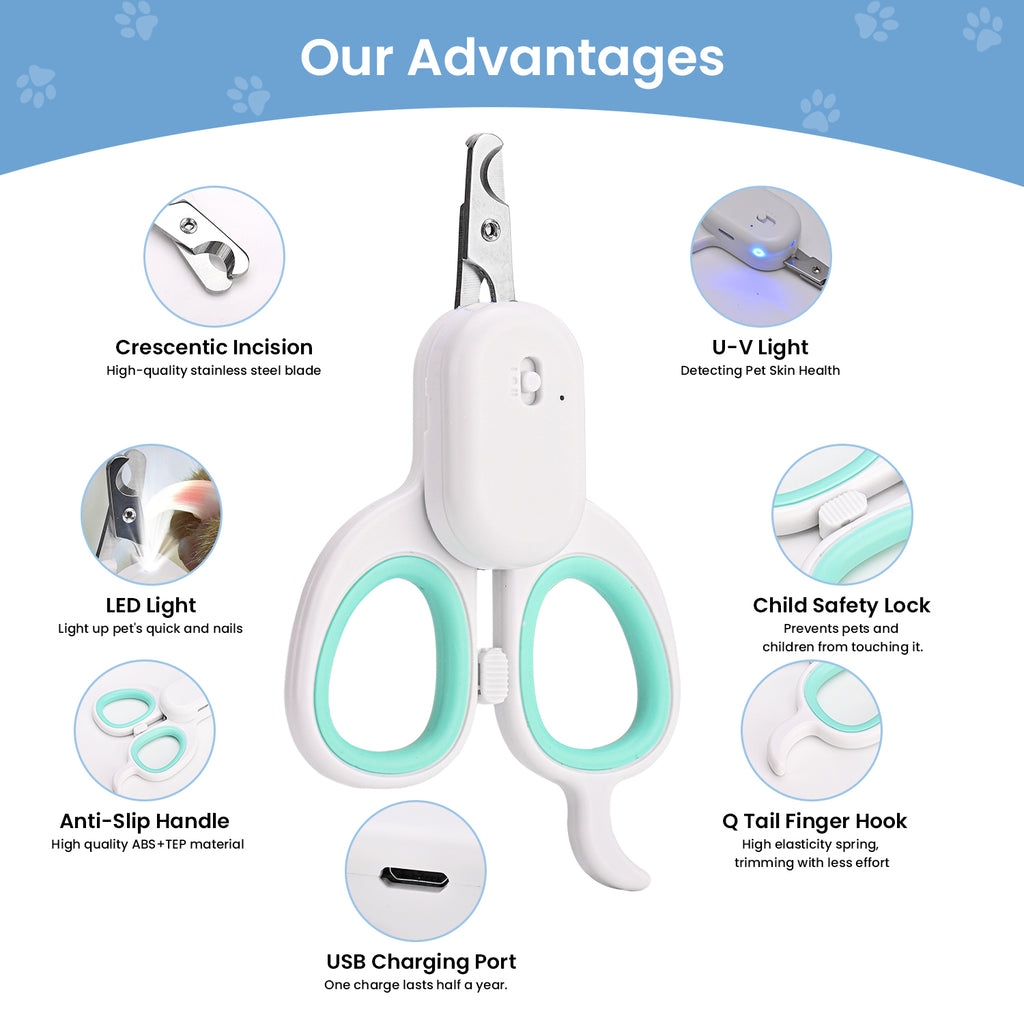 Cat Nail Clipper with Light, Pet Claw Trimmer for Grooming, Non-Slip Handle for Cats Dogs and Small Pets