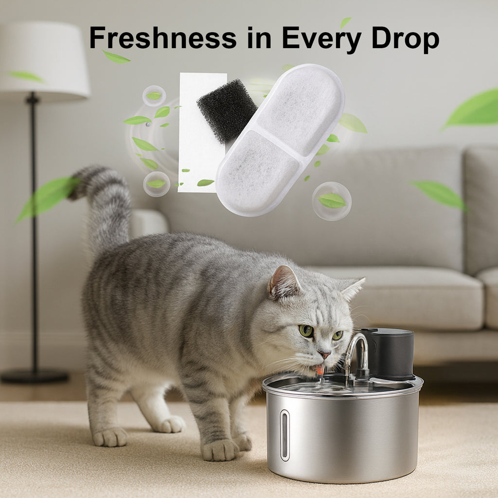 12packs Cat Water Fountain Filters, Cat Fountain Replacement Filters for Dlopede 3.5L/118oz& 12L/410oz Stainless Steel Pet Water Fountain,Dog Water Fountain Filters（6 Filters& 6 Sponges)