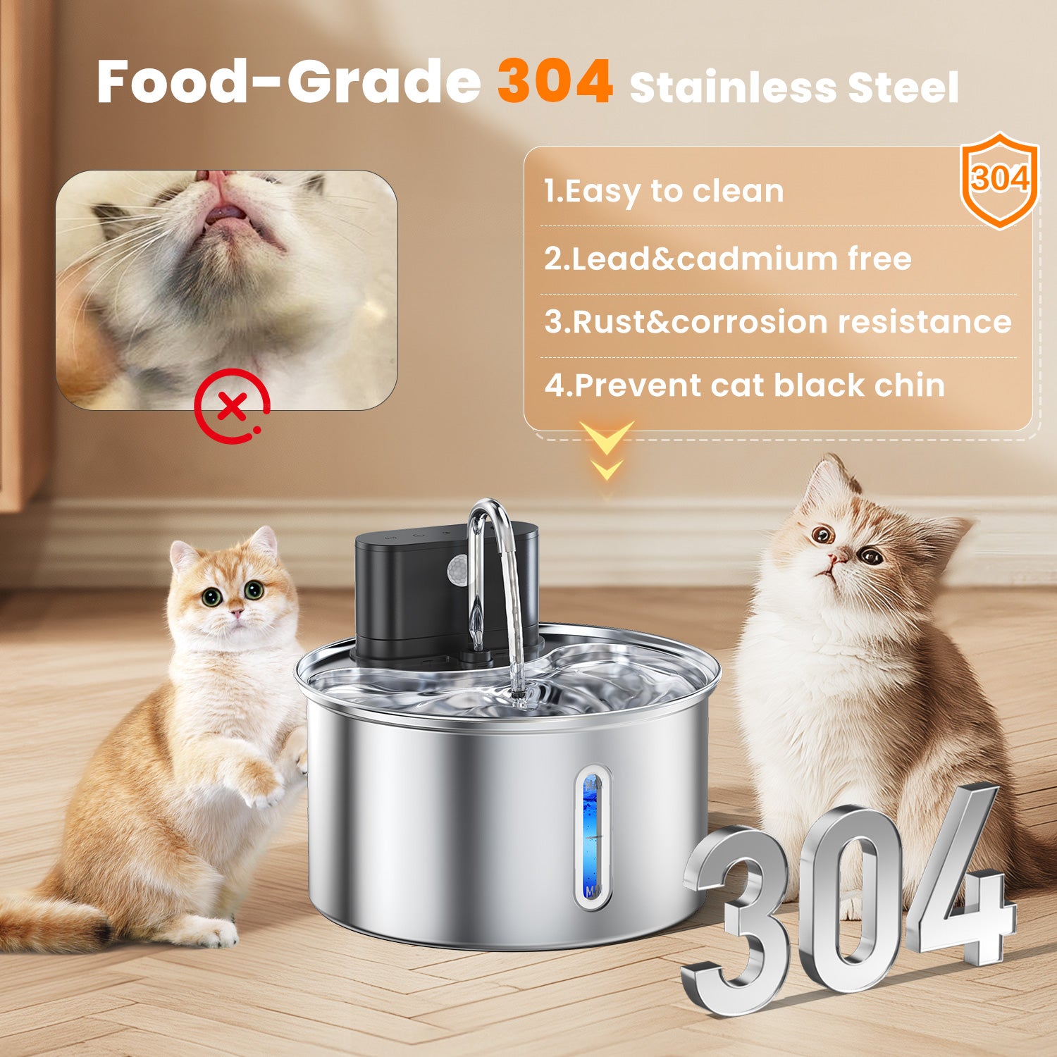 Cat Water Fountain, 3.5L Automatic Stainless Steel Pet Fountain Dog Water Dispenser for Cats, Dogs, Multiple Pets, 118oz/0.92Gal