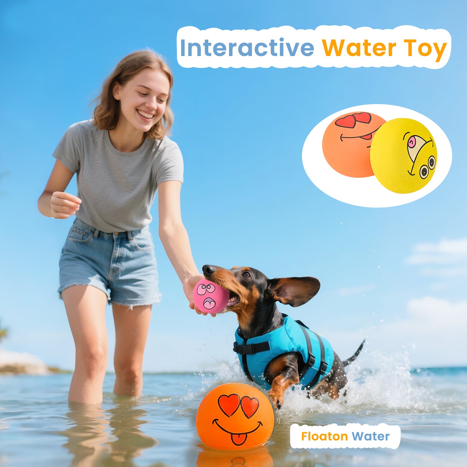 Squeaky Dog Toys, Funny Smile Emoji Puppy Ball, Soft Durable Non-Toxic Latex Toy for Small Dogs, Pet Stress Relief Interactive Play, 6 pcs