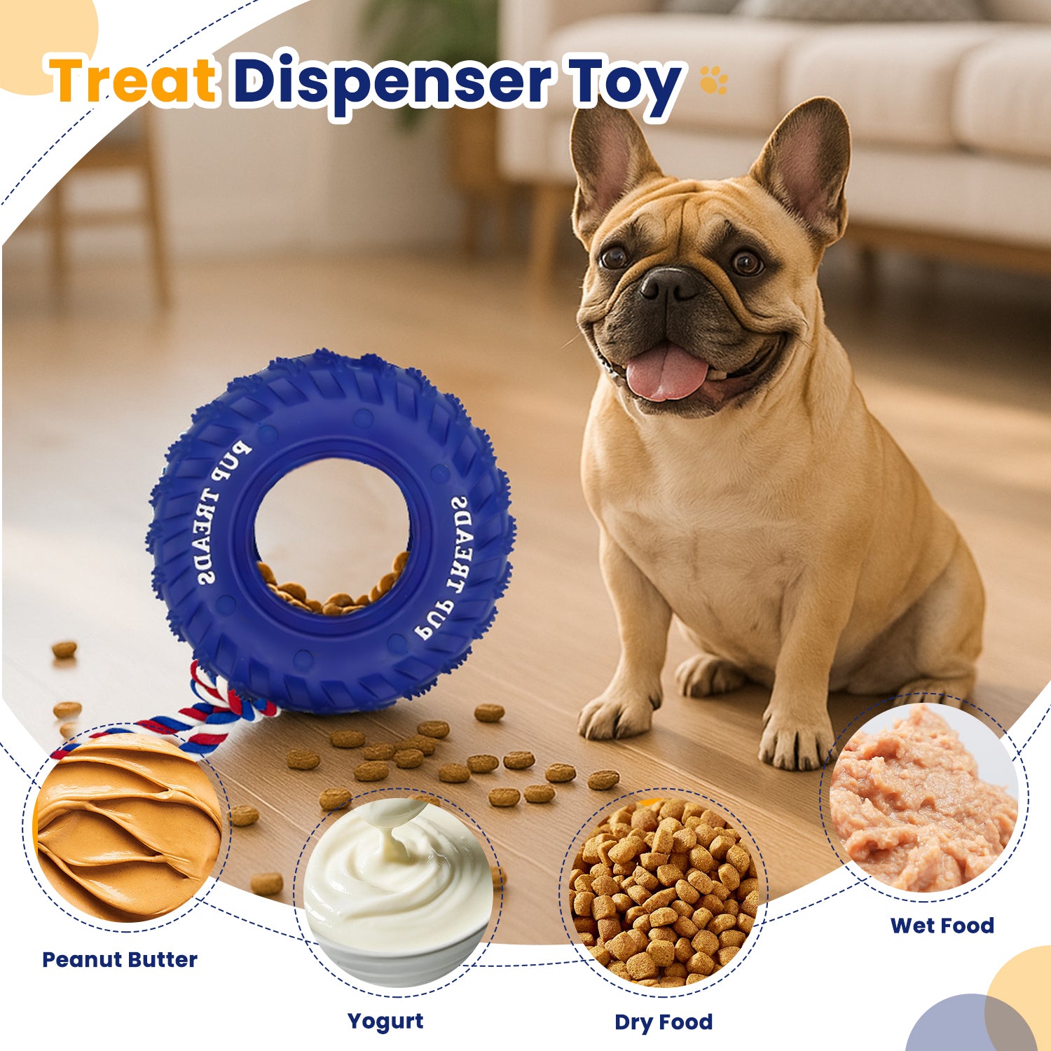 U-COMSO Rubber Dog Tire with Rope, Heavy Duty Chew Toys for Aggressive Chewers, Interactive Tug and Fetch Toy, Tug-of-war Interactive Slow Feeder Enrichment, 6" for Medium and Large Dogs, 1 pack