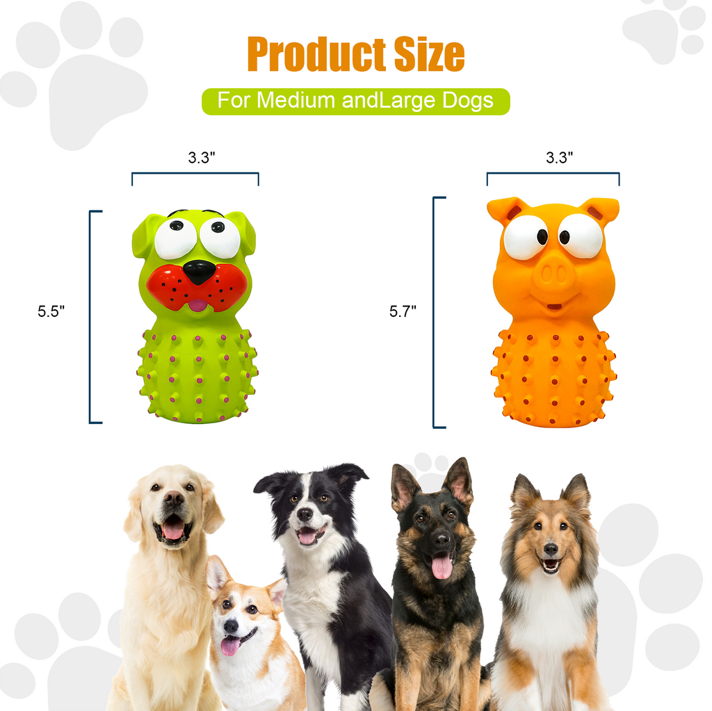 Latex Dog Toy for Aggressive Chewers,6.3 in Funny Pig & Dog Shaped Squeaky Chew Toys,Aggressive Chewers, Indoor & Outdoor Fetch Play,2-Pack