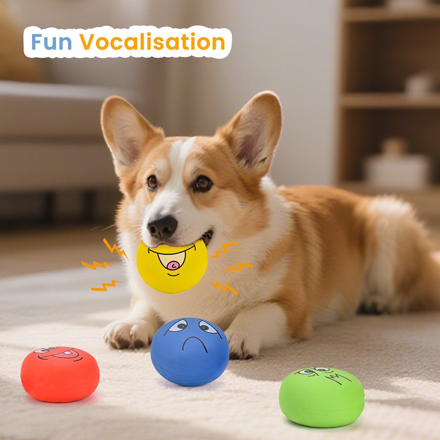 Squeaky Dog Toys, Funny Smile Emoji Puppy Ball, Soft Durable Non-Toxic Latex Toy for Small Dogs, Pet Stress Relief Interactive Play, 6 pcs