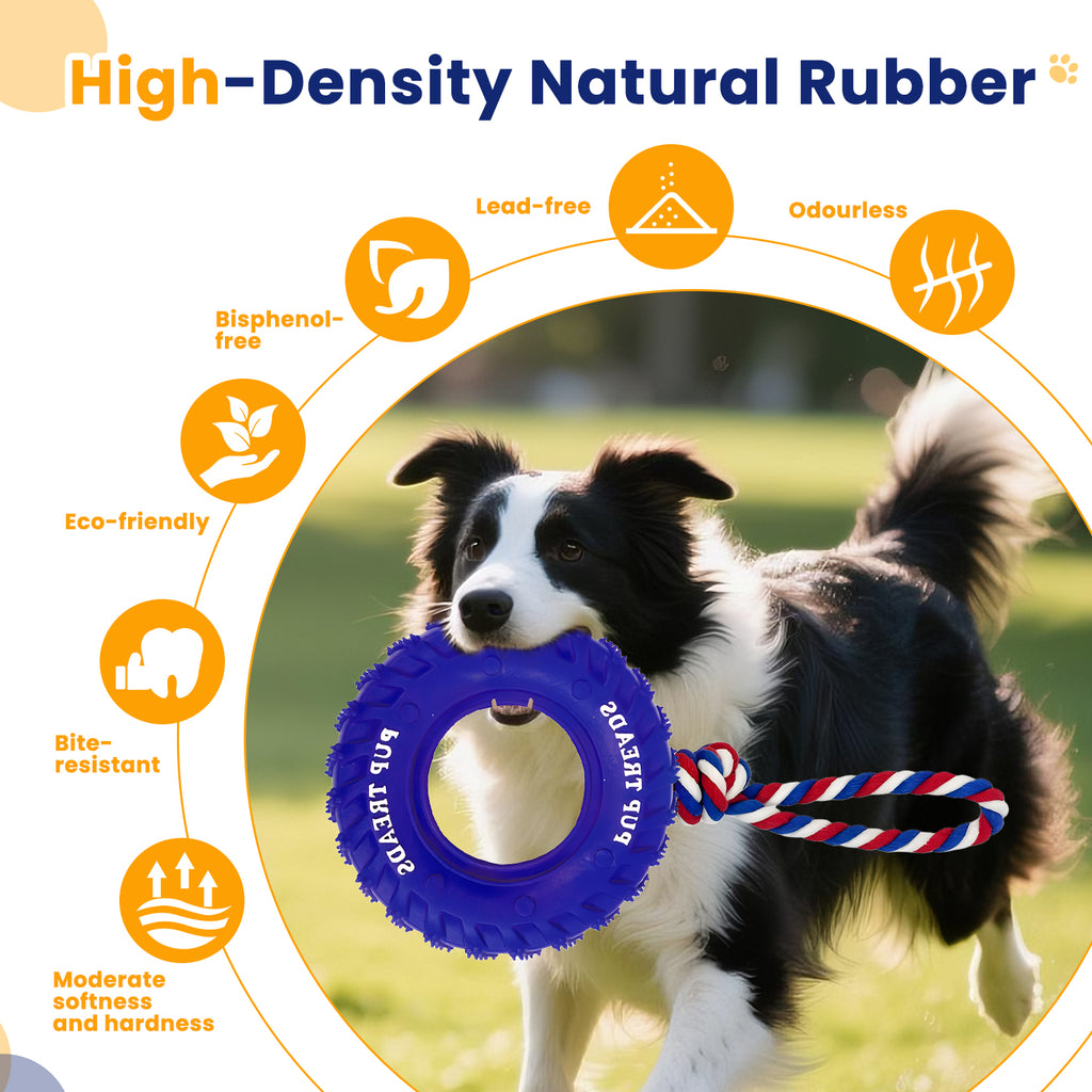 U-COMSO Rubber Dog Tire with Rope, Heavy Duty Chew Toys for Aggressive Chewers, Interactive Tug and Fetch Toy, Tug-of-war Interactive Slow Feeder Enrichment, 6" for Medium and Large Dogs, 1 pack