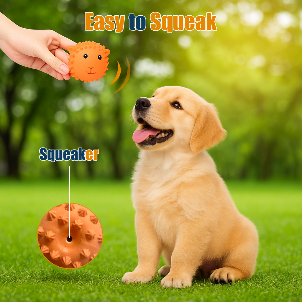 Squeaky Dog Toy,3 in Latex Soft Ball Set with Lamb Monkey Fox, Chew Toys for Small and Medium Dogs, Spiky Soft Rubber Puppy Teeth Clean Pet Toy, Indoor & Outdoor Fetch Play(3 Pack)
