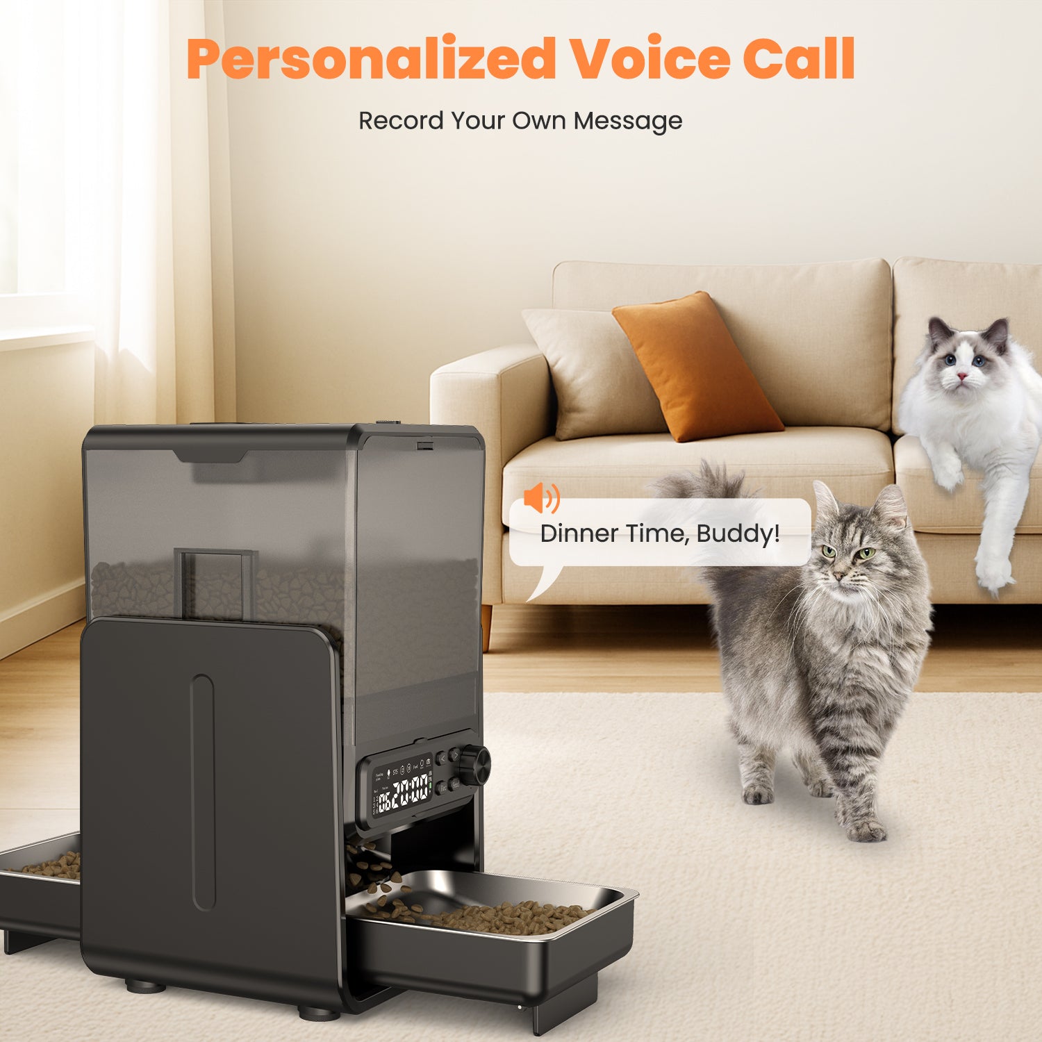 Automatic Cat Feeder for 2 Cats with 304 Stainless Steel Dual Bowls Timed Treat Dispenser Cat Dry Food Dispenser