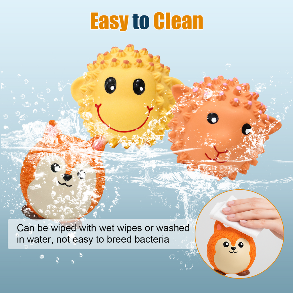 Squeaky Dog Toy,3 in Latex Soft Ball Set with Lamb Monkey Fox, Chew Toys for Small and Medium Dogs, Spiky Soft Rubber Puppy Teeth Clean Pet Toy, Indoor & Outdoor Fetch Play(3 Pack)