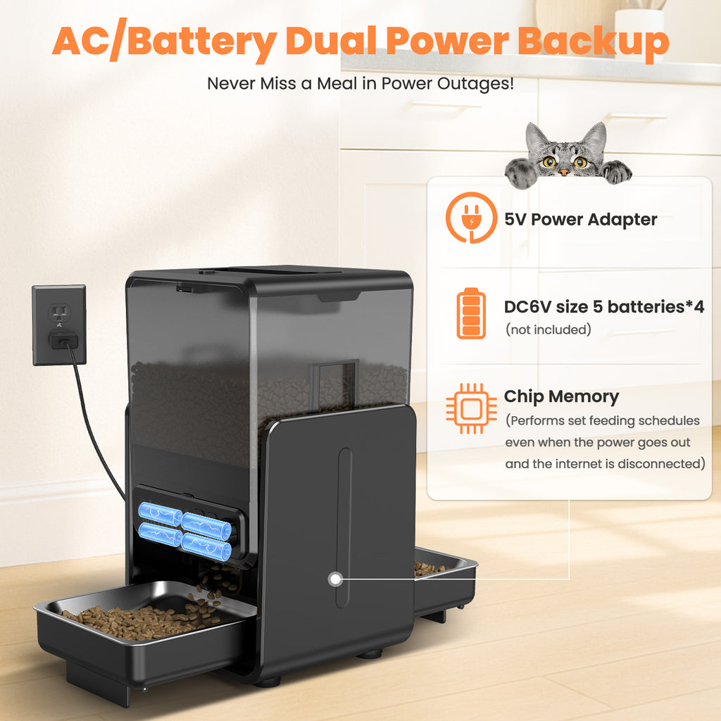 Automatic Cat Feeder for 2 Cats with 304 Stainless Steel Dual Bowls Timed Treat Dispenser Cat Dry Food Dispenser