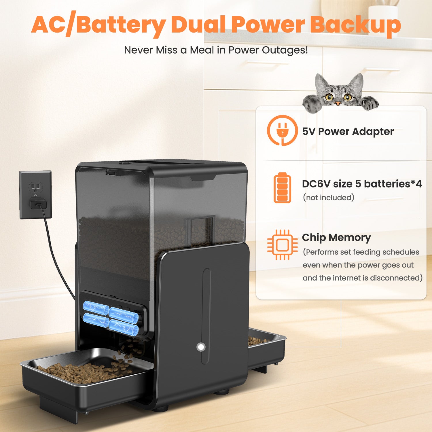 Automatic Cat Feeder for 2 Cats with 304 Stainless Steel Dual Bowls Timed Treat Dispenser Cat Dry Food Dispenser