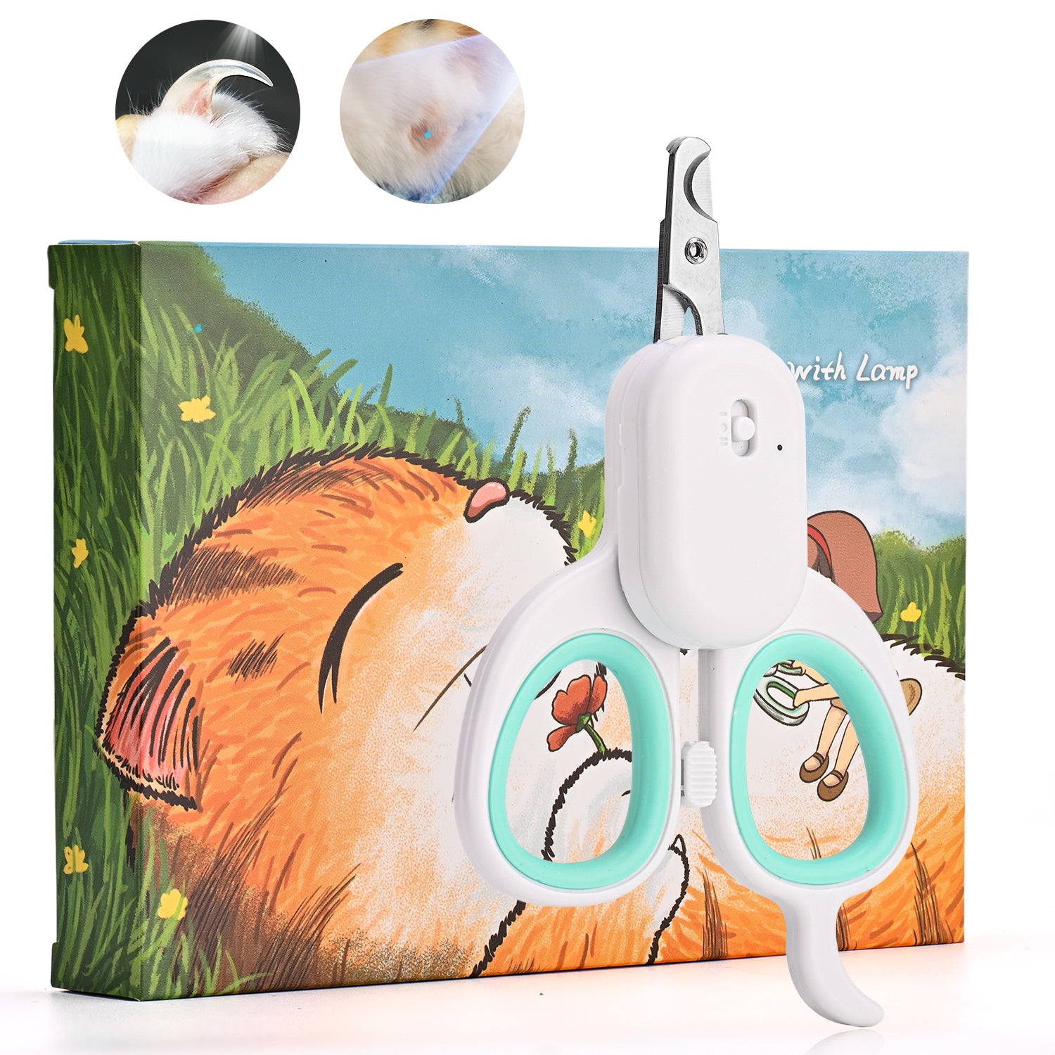 Cat Nail Clipper with Light, Pet Claw Trimmer for Grooming, Non-Slip Handle for Cats Dogs and Small Pets